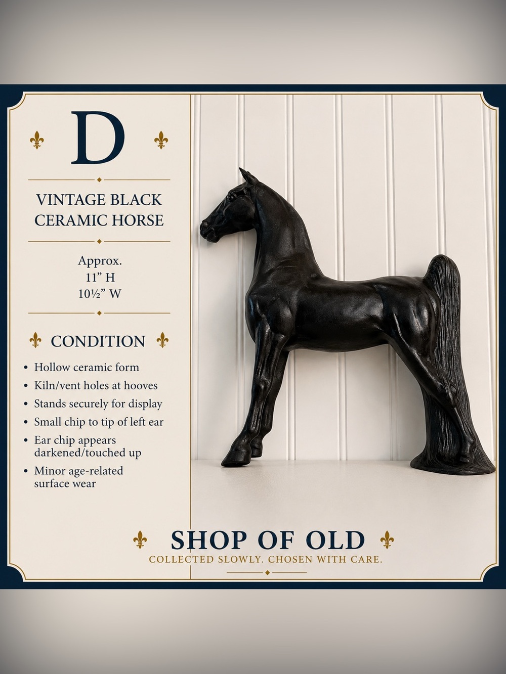 Vintage Black Ceramic Horse Figurine